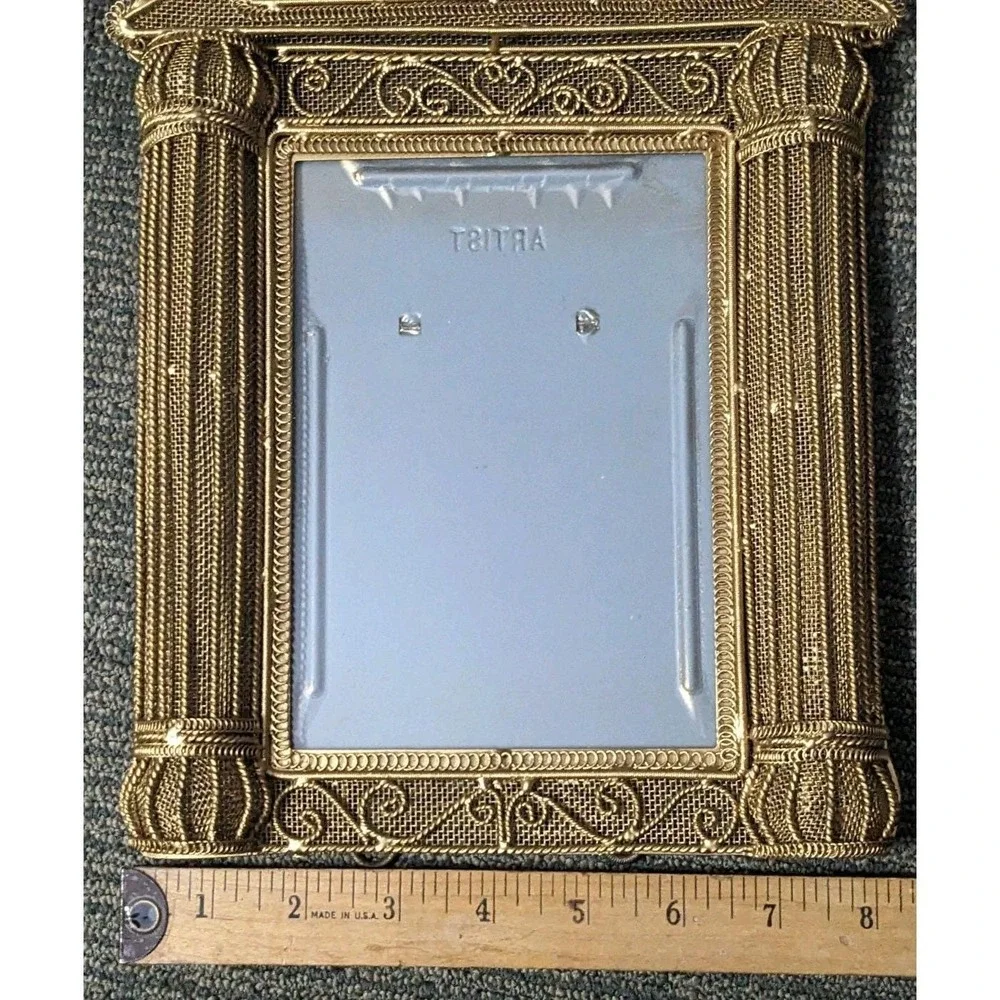 Vintage Style Ornate Gold Filigree Metal Picture Frame Hollywood Regency Columns
